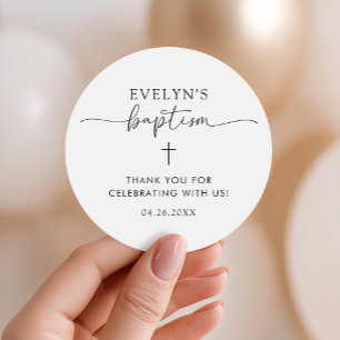 Minimalist Cross Personalized Baptism Thank You Classic Round Sticker