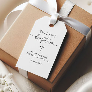 Minimalist Cross Personalized Baptism Thank You Gift Tags