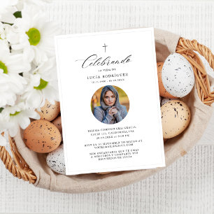 Minimalist Cross Photo Spanish Funeral Invitation