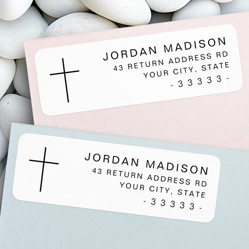 Minimalist cross white return address label