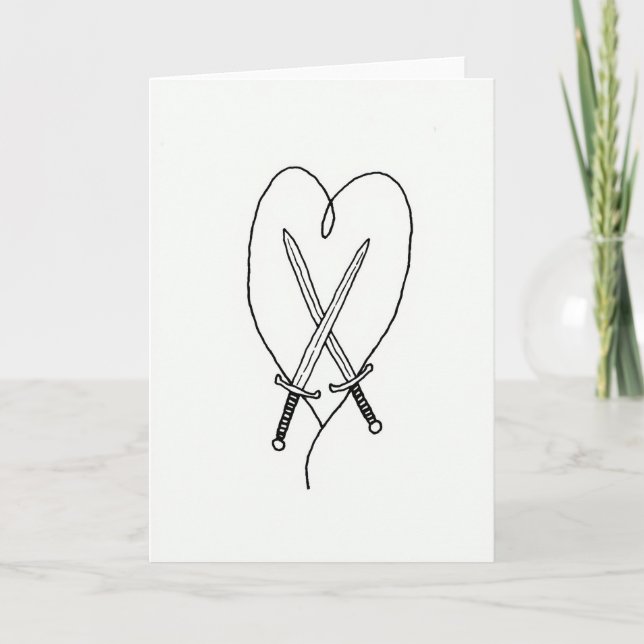 Minimalist Crossed Swords Heart Card (Front)