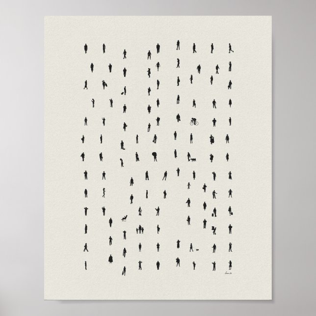 Minimalist Crowd of People Silhouette Art Poster (Front)