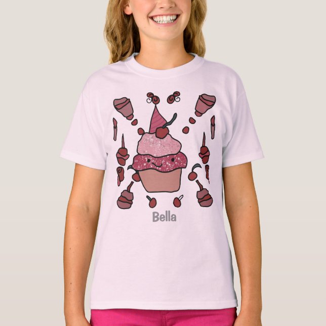 Minimalist Cupcake with a cherry and sprinkles  T-Shirt (Front)