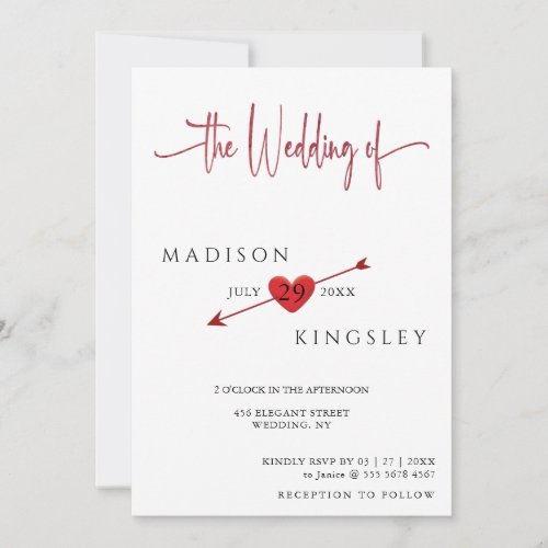 Minimalist Cupid Arrow Heart Floral Budget Wedding Invitation