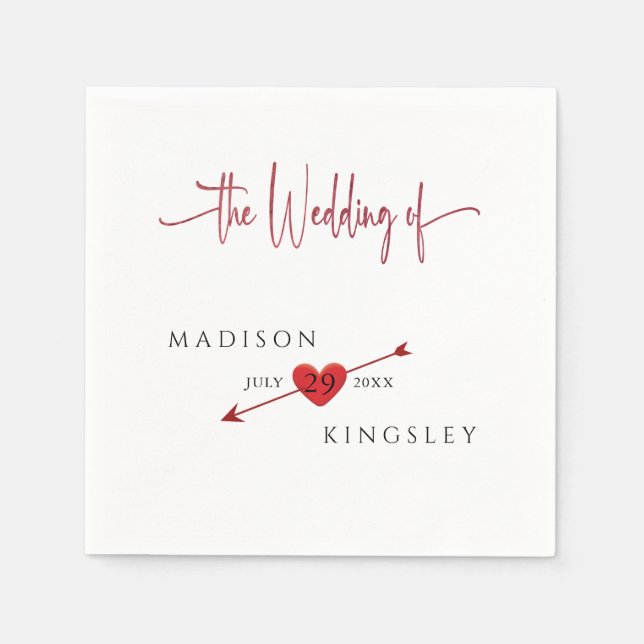 Minimalist Cupid Arrow Heart Floral Budget Wedding Napkins (Front)