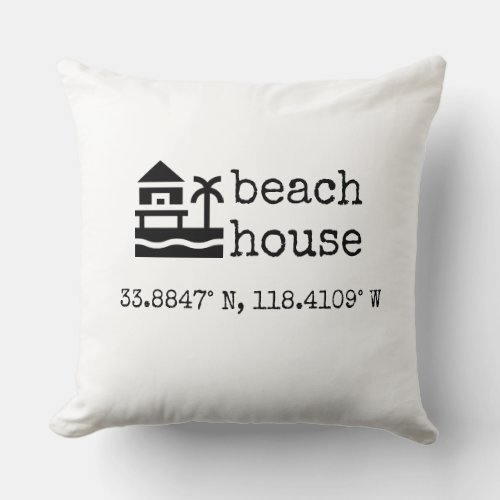 Minimalist Custom Beach Home GPS Coordinates 20x20 Throw Pillow