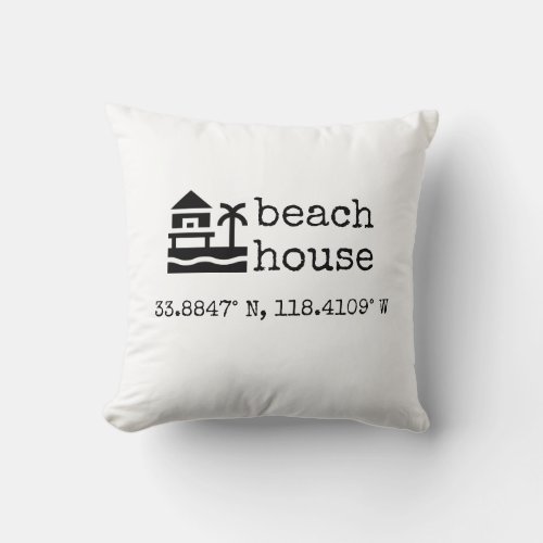 Minimalist Custom Beach House GPS Coordinates Gift Throw Pillow