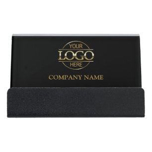 Minimalist Custom Black Company Business Logo Desk Business Card Holder