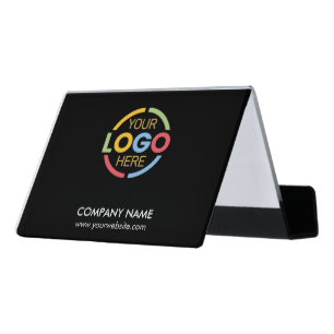 Minimalist Custom Black Company Business Logo Desk Business Card Holder