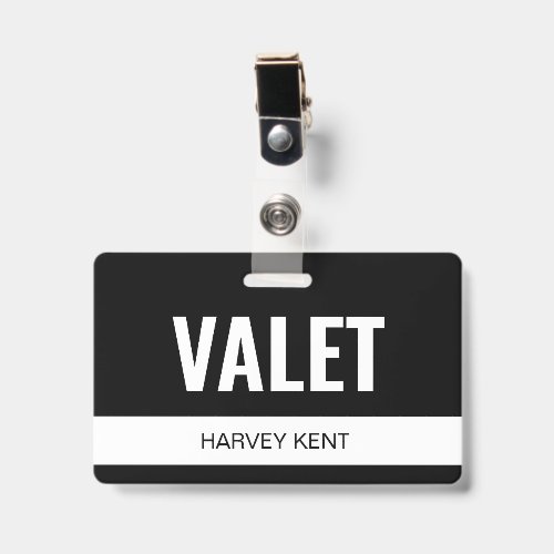 Minimalist Custom Black Hotel Valet Employee ID Badge