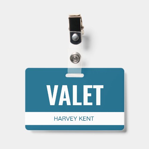 Minimalist Custom Blue Hotel Valet Employee ID Badge