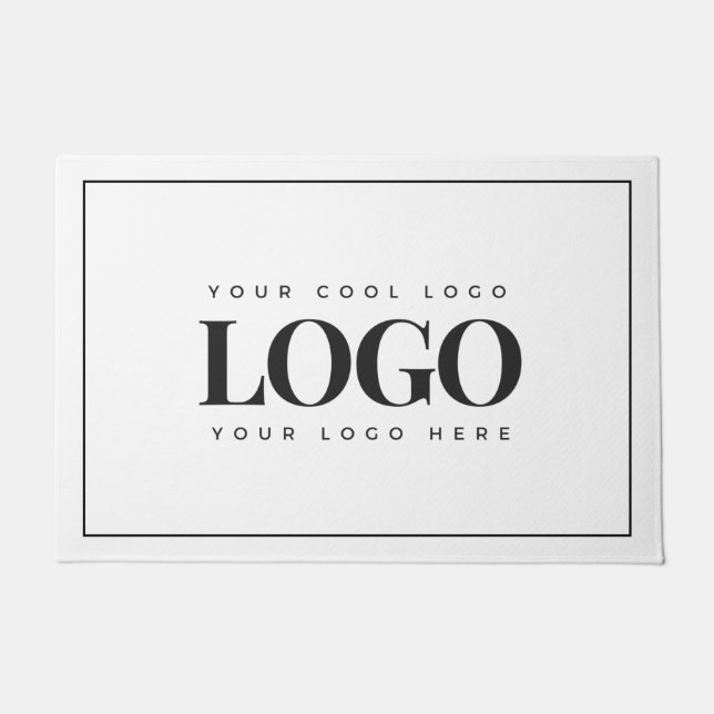 Minimalist Custom Business Logo Black White Frame  Doormat (Front)