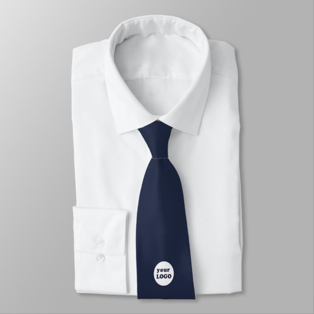 Minimalist Custom Business Logo Navy Blue Neck Tie (Tied)