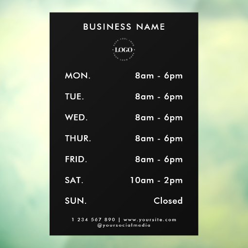 minimalist-custom-business-logo-opening-hours-window-cling-zazzle