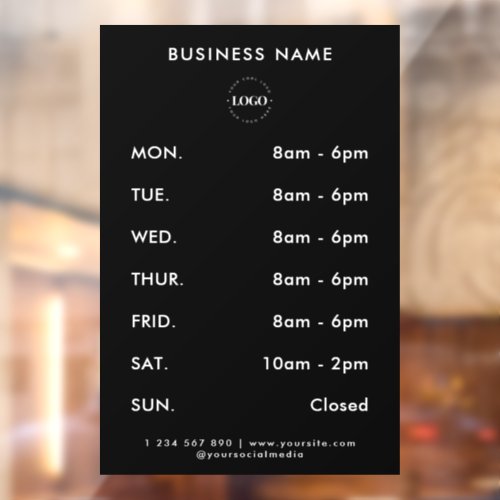 Minimalist Custom Business Logo  Opening Hours Window Cling