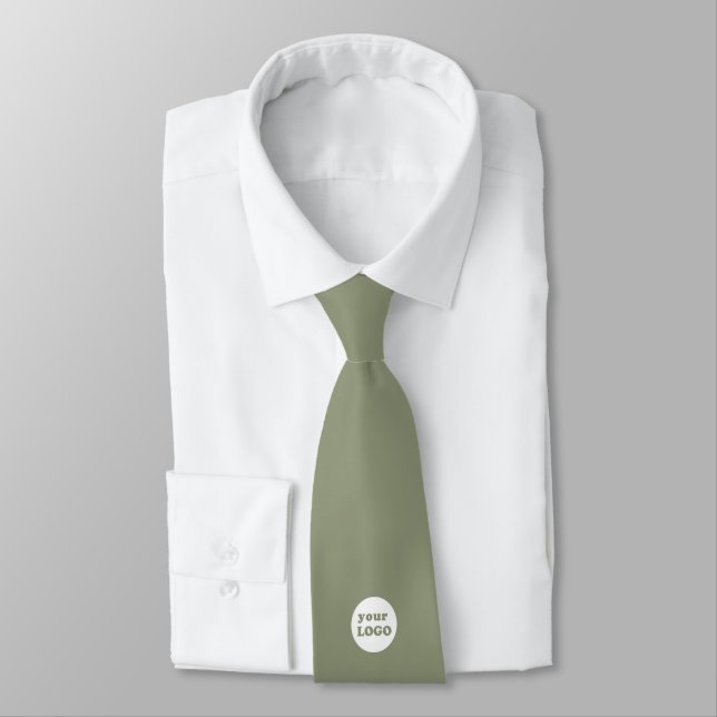 Minimalist Custom Business Logo Sage green Neck Tie (Tied)