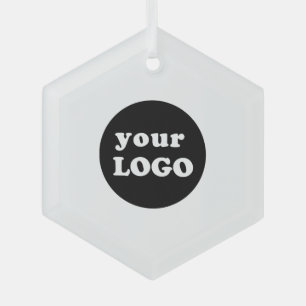 Minimalist Custom Business Logo White Glass Ornament