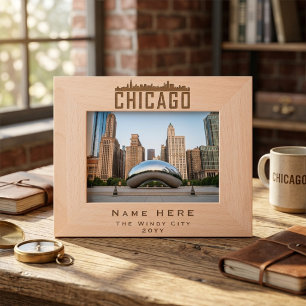 Minimalist Custom Chicago City Skyline Silhouette Engraved Frames