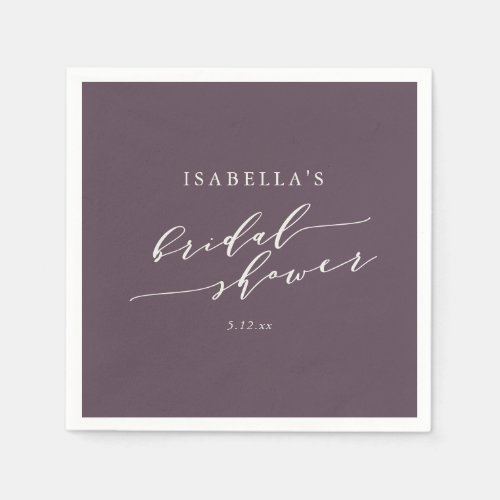 Minimalist Custom Dusty Fall Plum Bridal Shower Napkins