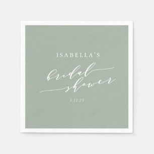Minimalist Custom Dusty Sage Green Bridal Shower  Napkins