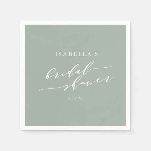 Minimalist Custom Dusty Sage Green Bridal Shower  Napkins