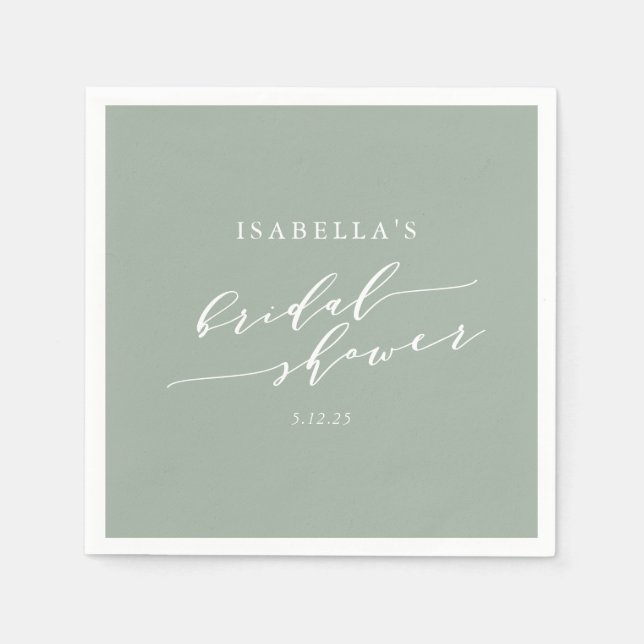 Minimalist Custom Dusty Sage Green Bridal Shower  Napkins (Front)