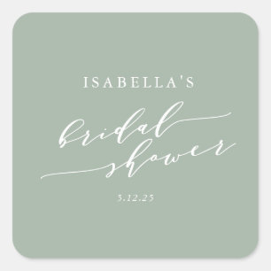 Minimalist Custom Dusty Sage Green Bridal Shower Square Sticker