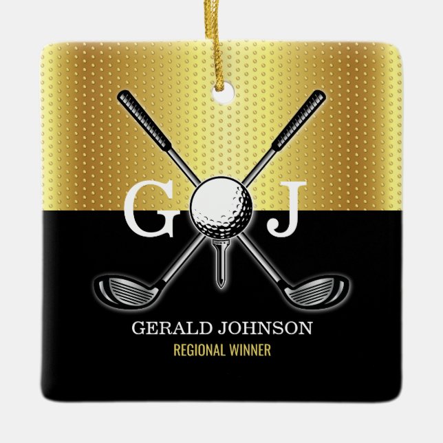 Minimalist Custom Elegant Golf Monogram Ceramic Ornament (Front)