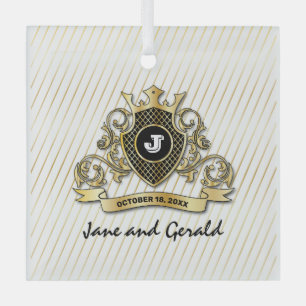 Minimalist Custom Elegant Monogram Design Glass Ornament