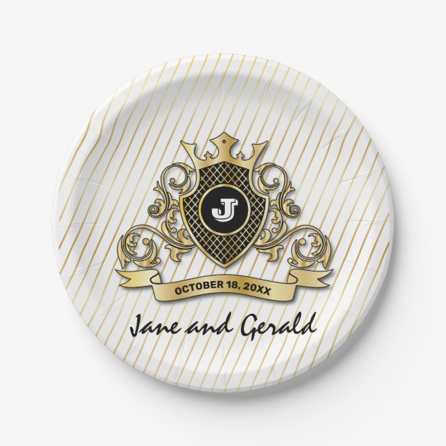 Minimalist Custom Elegant Monogram Design Paper Plates (Front)