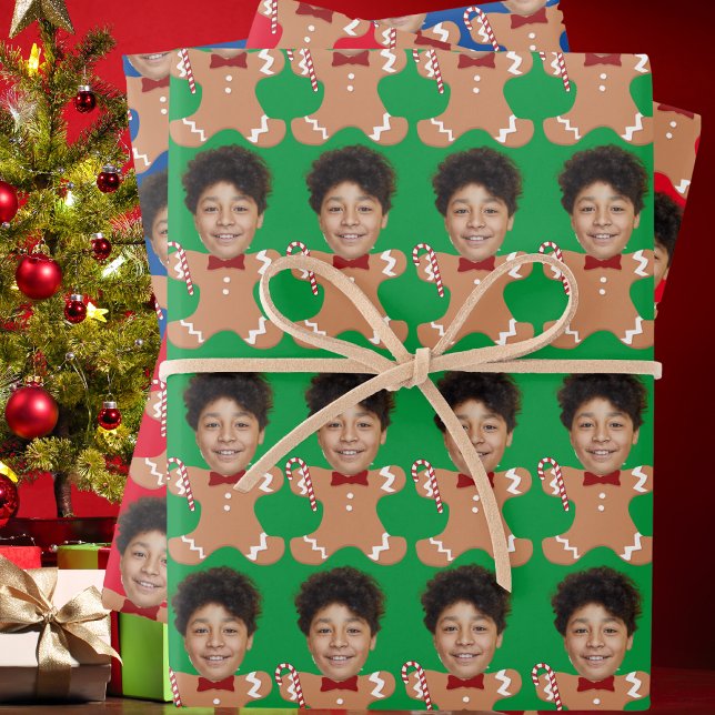 Minimalist Custom Face Photo Gingerbread Xmas Wrapping Paper Sheets (Creator Uploaded)