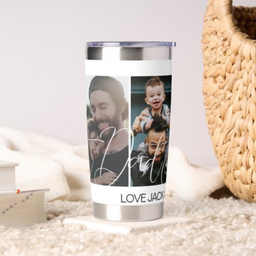 Minimalist Custom Four Photo Collage Best Dad Ever Insulated Tumbler