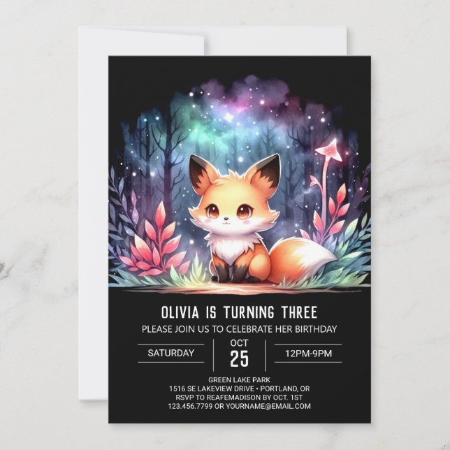 Minimalist Custom Fox Birthday digital  Invitation (Front)
