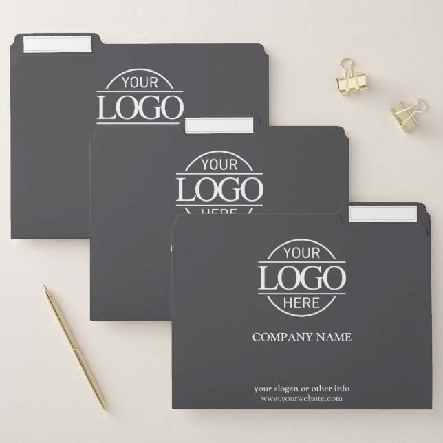Minimalist Custom Gray Company Business Logo File Folder (Set)