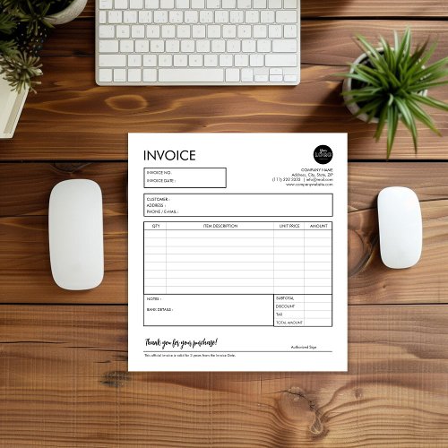 Minimalist Custom Invoice Sales Receipt Template Notepad