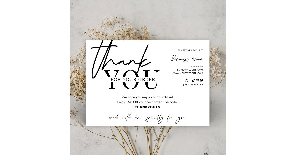 Minimalist Custom Logo Business Package Insert Thank You Card | Zazzle