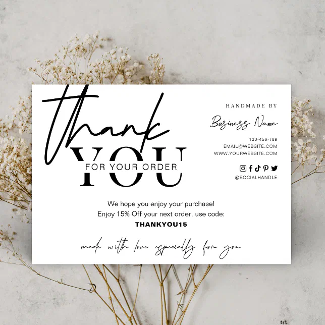 Minimalist Custom Logo Business Package Insert Thank You Card | Zazzle