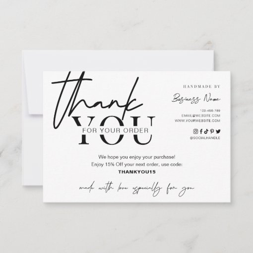 Minimalist Custom Logo Business Package Insert Thank You Card | Zazzle