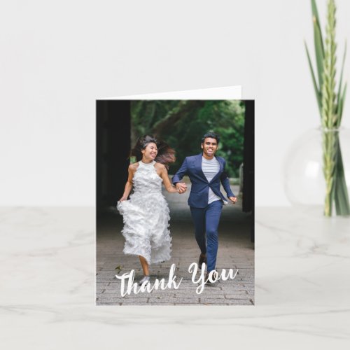 Minimalist Custom Message Wedding 2 Photo Folded Thank You Card