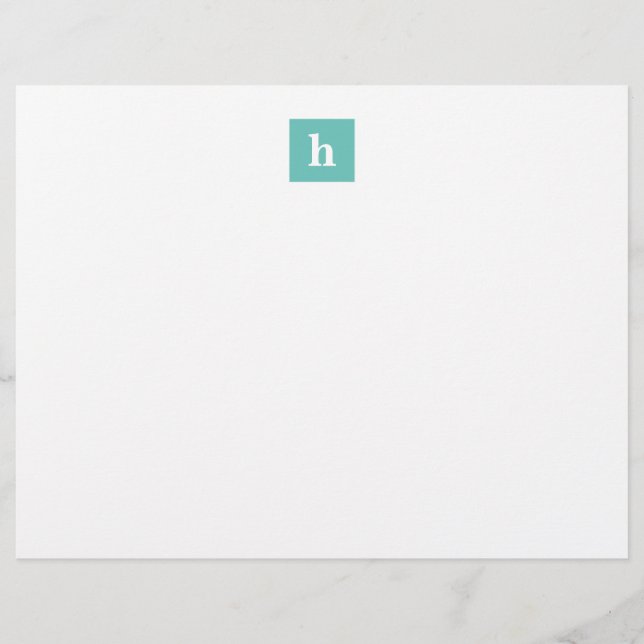 Minimalist Custom Monogram Aqua Blue Letterhead (Front)