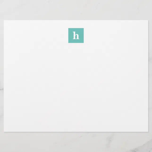 Minimalist Custom Monogram Aqua Blue Letterhead | Zazzle