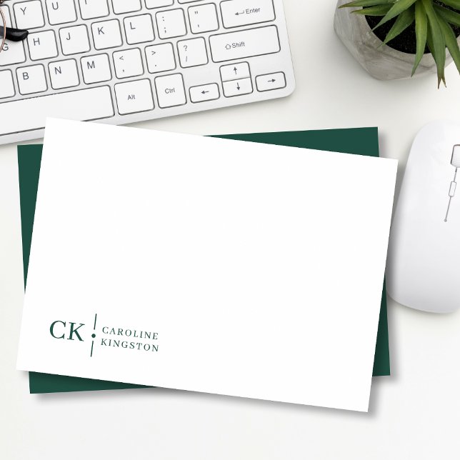 Minimalist Custom Monogram Forest Green Stationery Note Card (Creator Uploaded)