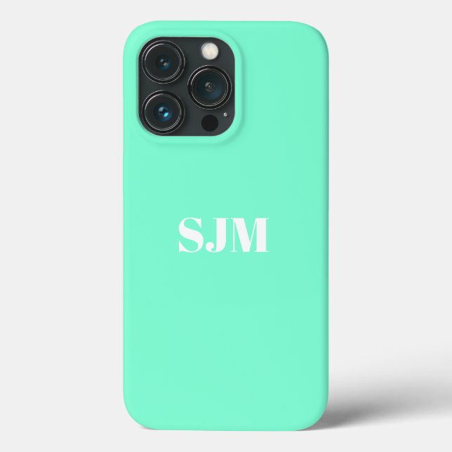 Minimalist Custom monogram initials aqua white Case-Mate iPhone Case (Back)