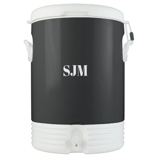 Minimalist Custom monogram initials name black Beverage Cooler (Front)