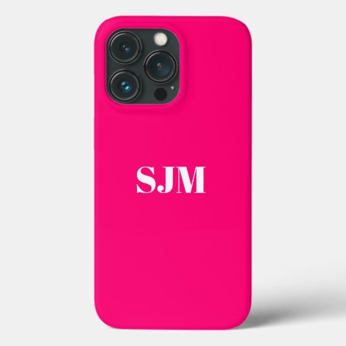 Minimalist Custom monogram name hot pink fuchsia iPhone 13 Pro Case