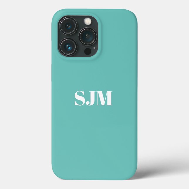 Minimalist Custom monogram name light teal white Case-Mate iPhone Case (Back)