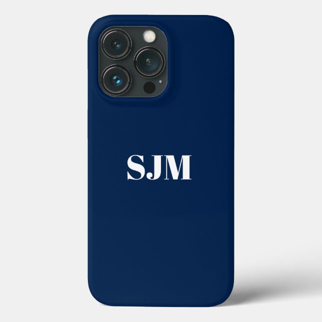 Minimalist Custom monogram name navy blue & white Case-Mate iPhone Case (Back)