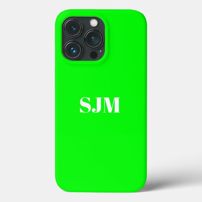 Minimalist Custom monogram name neon green screen Case-Mate iPhone Case (Back)
