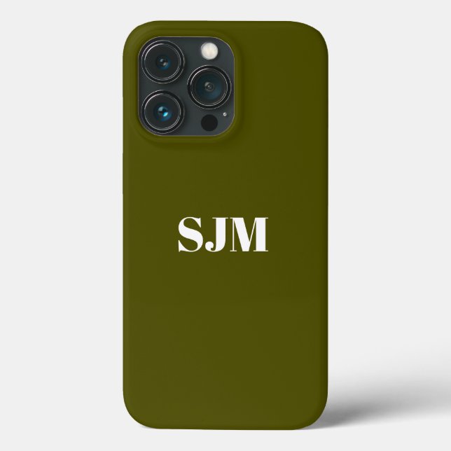 Minimalist Custom monogram name olive moss green Case-Mate iPhone Case (Back)