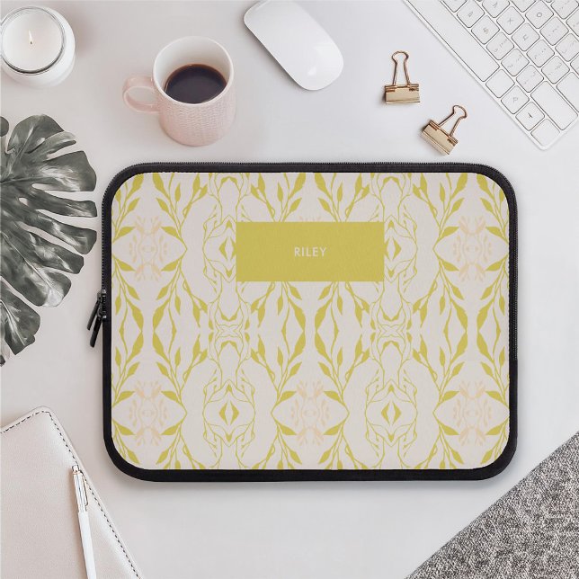 Minimalist Custom Name Floral Pattern Laptop Sleeve (Creator Uploaded)